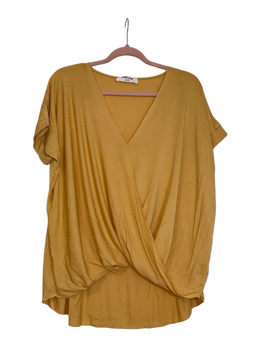 Double Zero branded Mustard/golden Yellow Draped surplice Short Sleeve vneck top